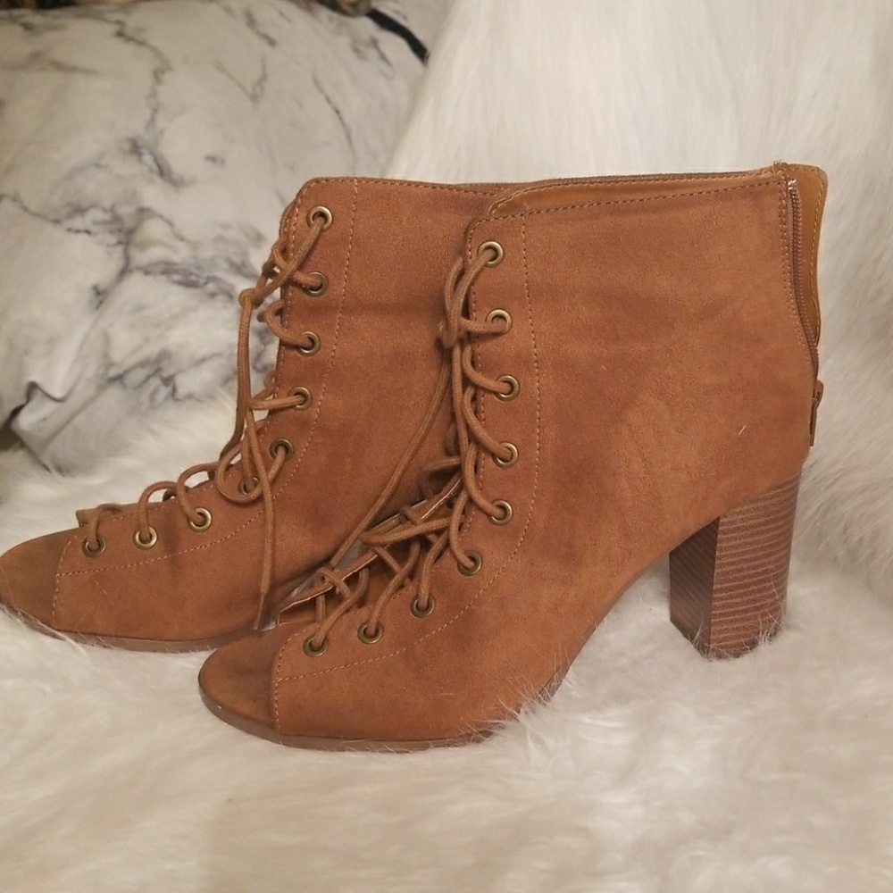 Charlotte Russe Tan lace up heel boots